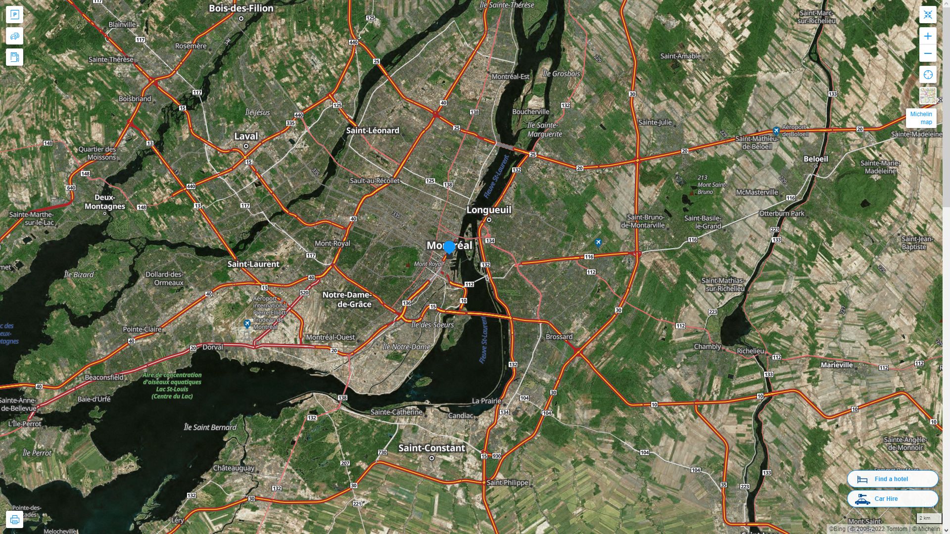 Montreal Highway and Road Map with Satellite View